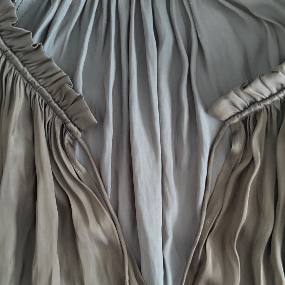 Ulla Johnson Slate Gray Pleated Silk Blouse